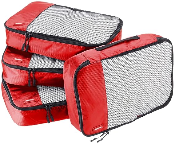 AmazonBasics Mittelgroße Kleidertaschen, 4 Stück, Rot