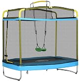Qaba Trampoline for Kids, 6.9' Kids Trampoline with Enclosure, 3 in 1 Toddler Trampoline with Swing, Gymnastics Bar, for Indo