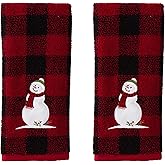 SKL Home Christmas Woodland Winter Snowman Hand Towel 2pc Set for Bath/Kitchen & Gift, Red
