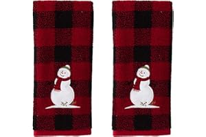 SKL Home Christmas Woodland Winter Snowman Hand Towel 2pc Set for Bath/Kitchen & Gift, Red