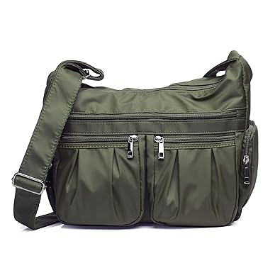 Volcanic Rock Shoulder Bag Corss-Body Purse Waterproof Nylon Handbags with Zipper For Women (8981_Army Green)