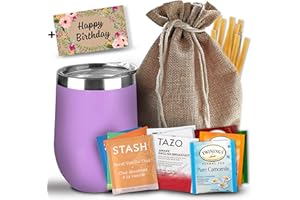 MERCATO DI BELLINA Bellina Tea Gift Baskets for Women and Men - Birthday Collection - Insulated Cup, 20 Premium Teas, 10 Honey Straws, Gift Tag & Bag