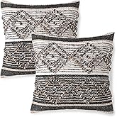 REDEARTH · Handmade Boho Throw Pillow Covers - Bohemian Chic Farmhouse Style - Accent Woven Indoor and Outdoor Pillow Cushion Cases for Couch - Bed - Sofa - Benches – Set of 2-18"x18", Black Jasper