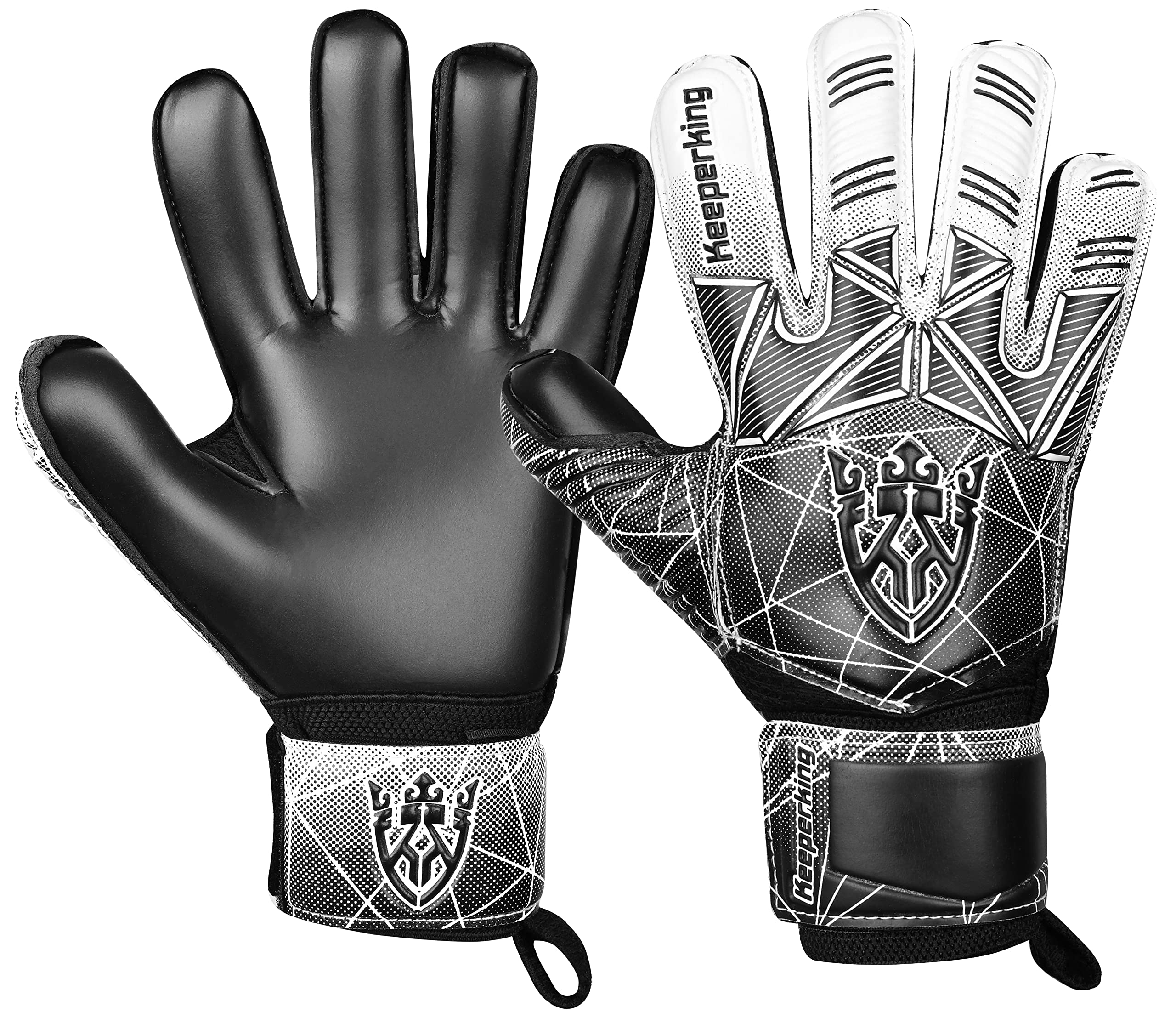 Keeperking Unisex Goalkeeper Football Gloves for Adults, Children, Teenagers with and without Finger Protection, Removable Fingersave, 4 mm (9, Black)