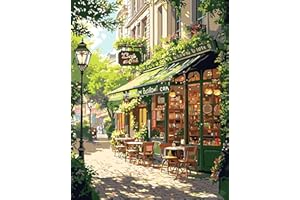 Mrnsiet Paint by Numbers Kit for Adults, Easy Street Cafe Adult Paint by Number Kits on Canvas, Spring Scene DIY Acrylic Oil Number Painting Kits for Home Wall Decor Gift 16x20 Inch