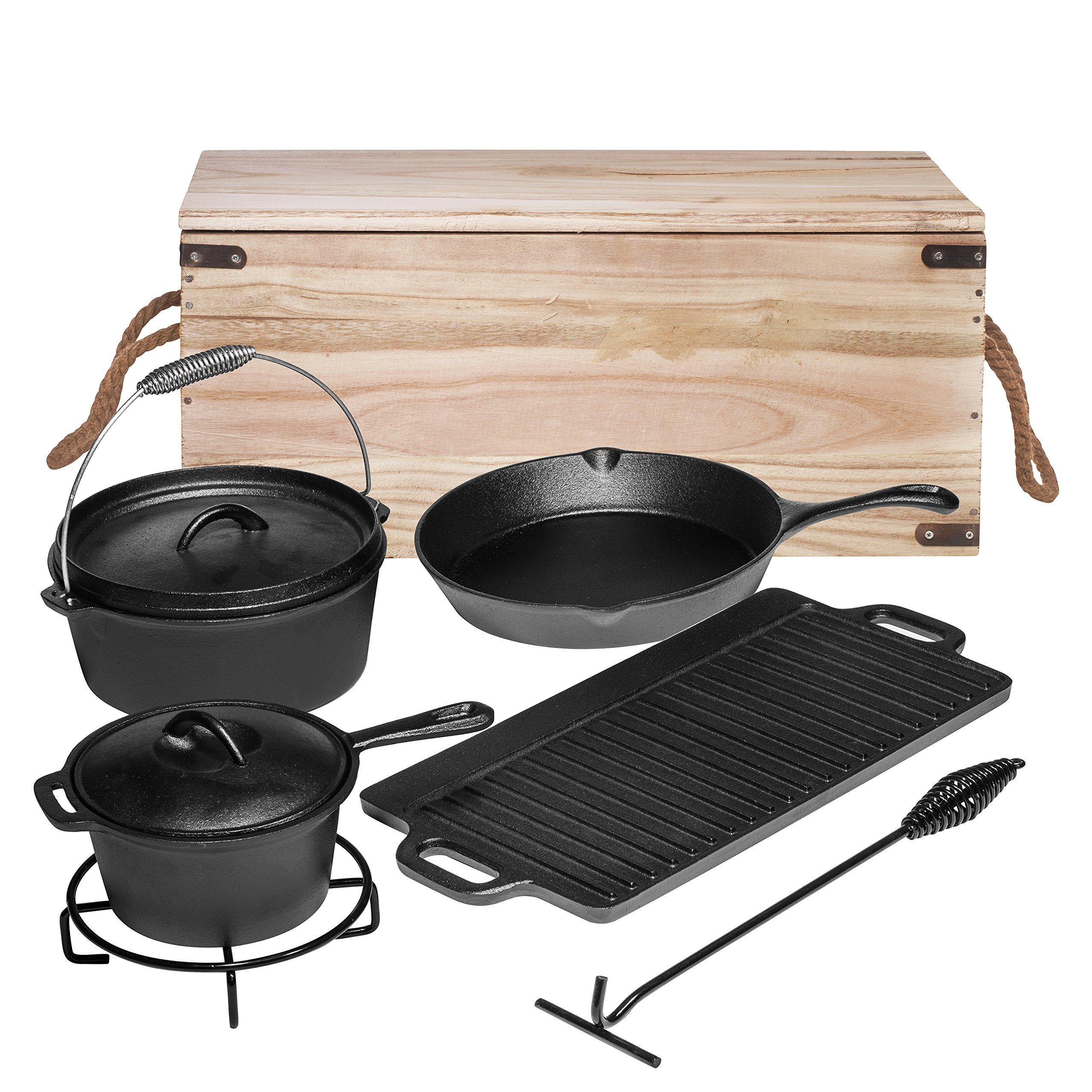 Bruntmor PreSeasoned 7 Piece Heavy Duty Cast Iron Dutch Oven Camping Cooking 658700442493 eBay