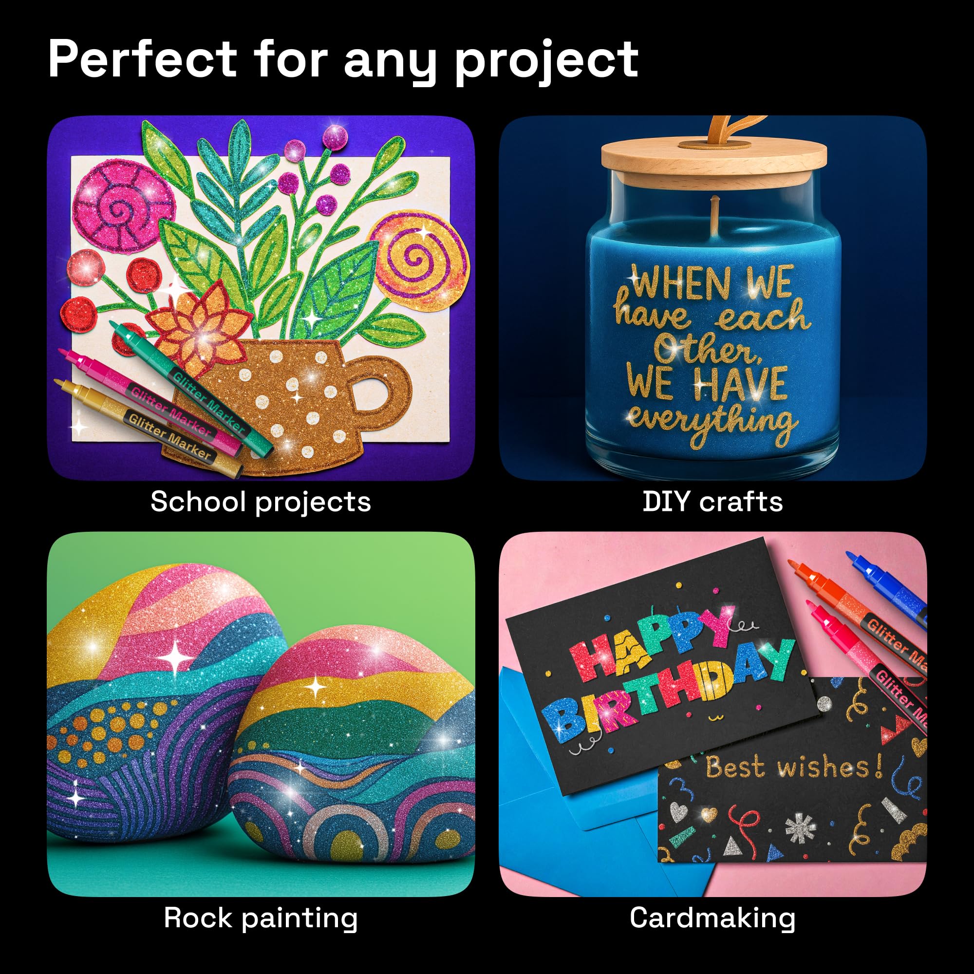 ARTISTRO 12 Glitter Paint Pens for Glass Marking, Rock Painting, Ceramic, Wood, Fabric, Scrapbooking, DIY Craft Making, Coloring - Acrylic Paint Markers Extra-Fine Tip 0.7mm