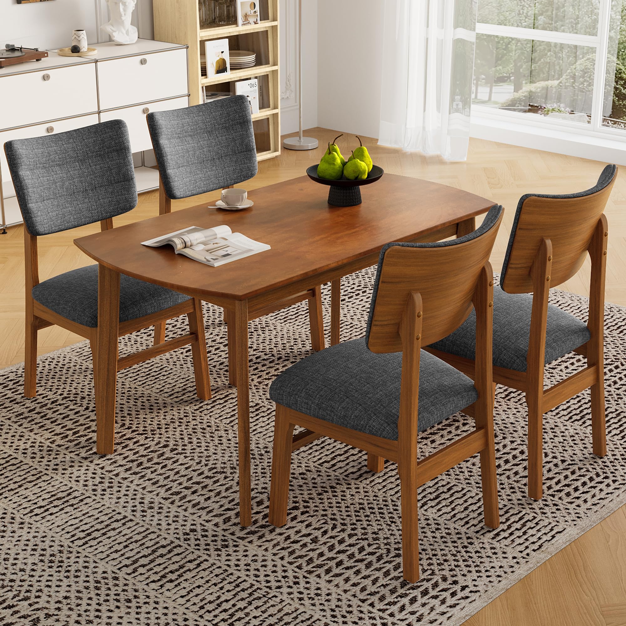 Photo 1 of Merax 4 Piece Solid Wood Dining Table Set for 4, Farmhouse Mid-Century Modern and 4 Upholstered Chairs for Home, Kitchen, Apartment, Space Saving, Brown+Gray ** Chairs only **