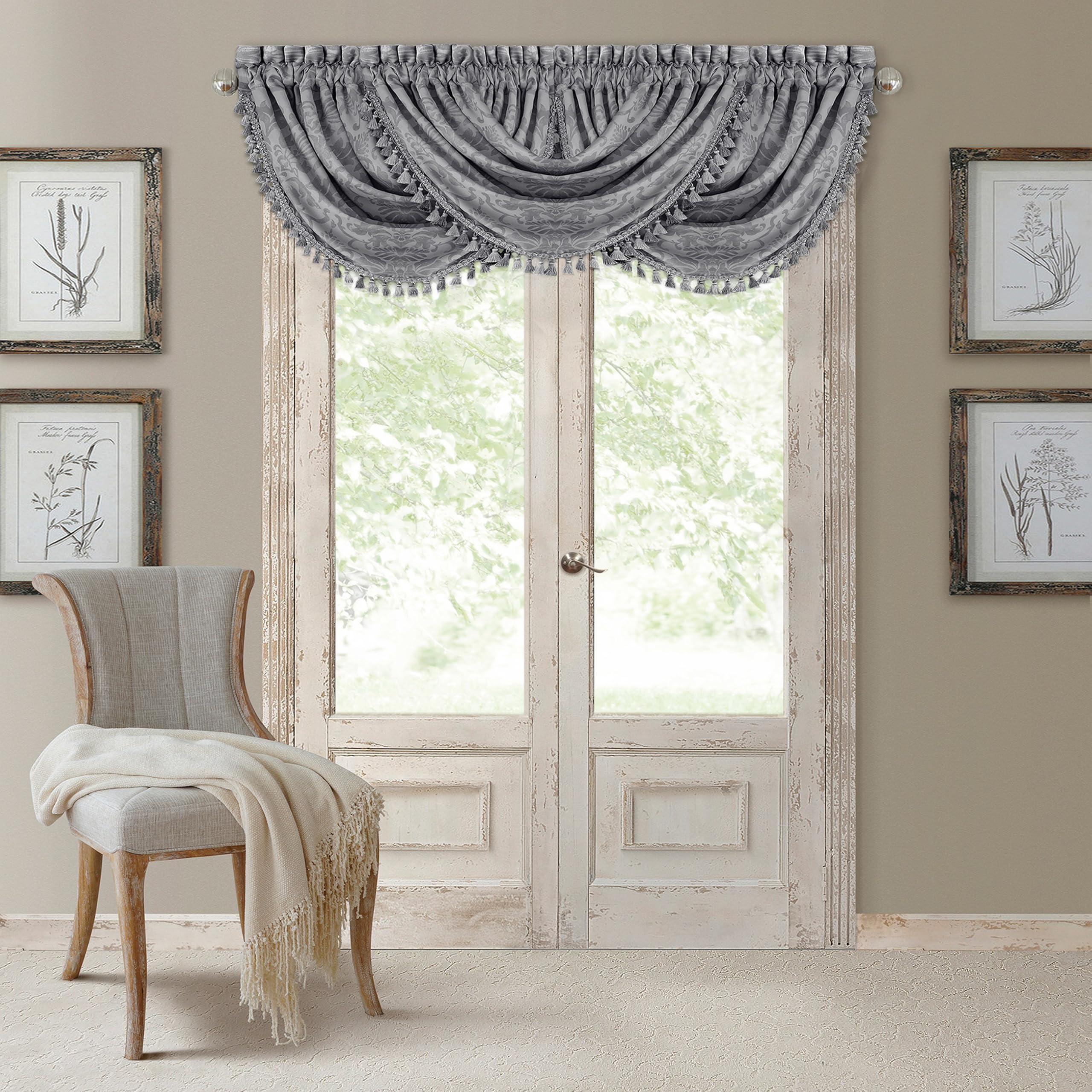 Elrene Home Fashions 20863ELR Antonia Blackout Rod Pocket/Back Tab Window Curtain Panel,Silver,Valance