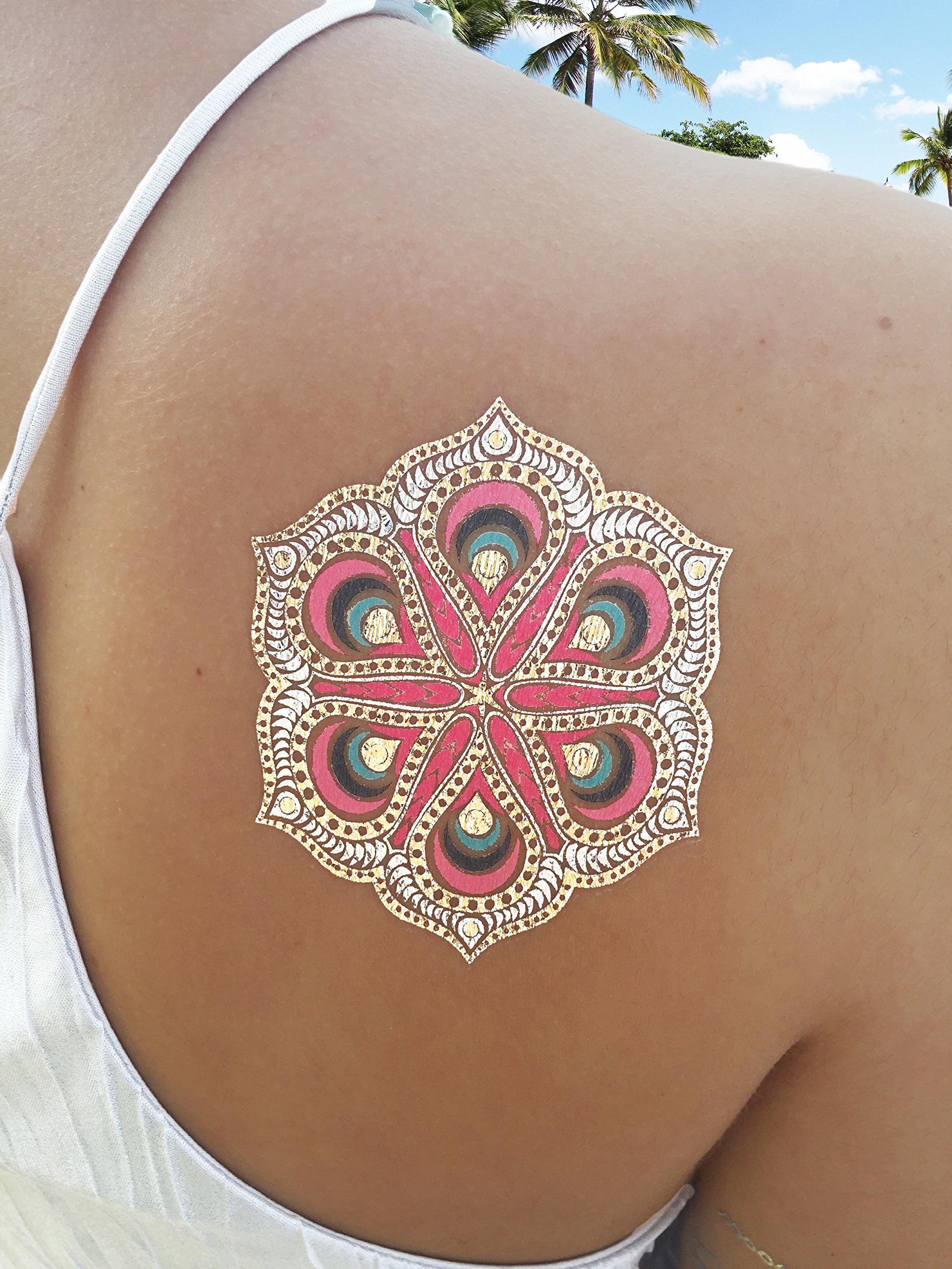 Metallic Temporary Tattoos for Women Teens Girls 8 Sheets Gold Silver
