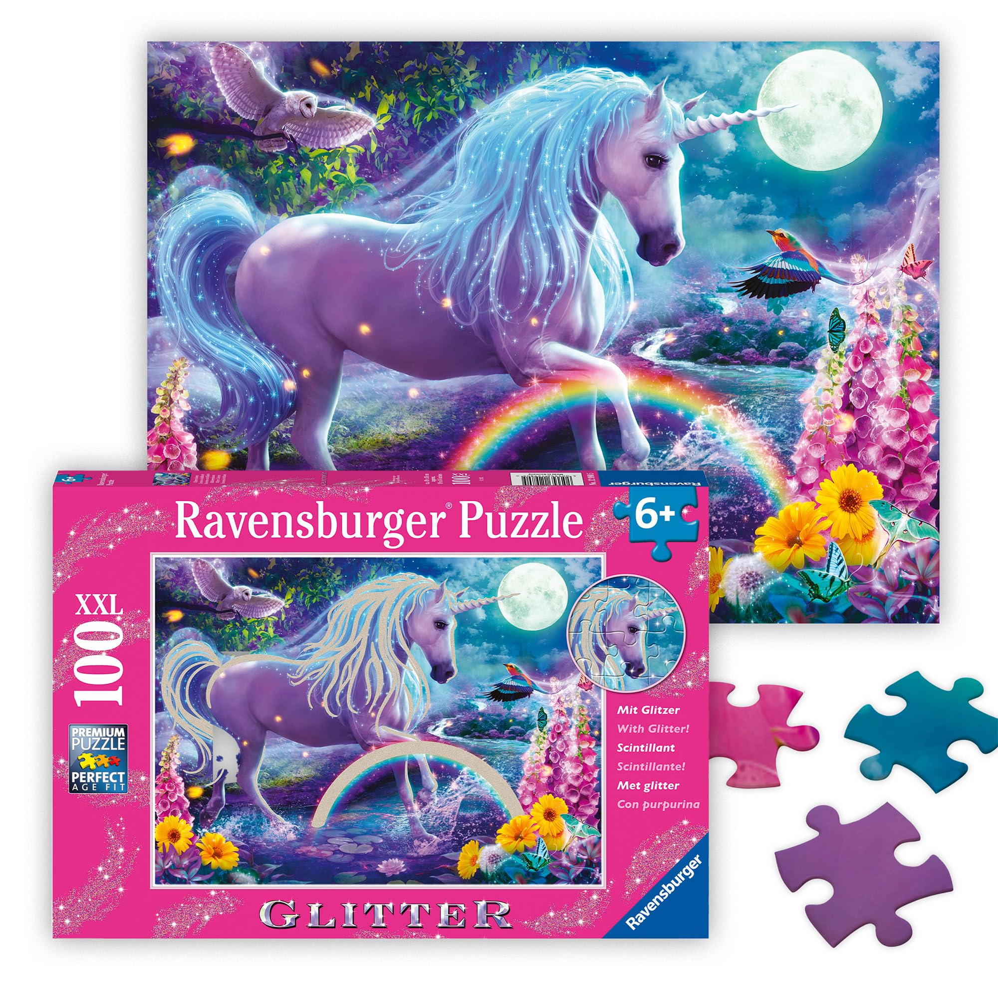Ravensburger - Glitter Unicorn - 100 Piece Jigsaw Puzzle - Exciting, Colorful Scene of a Glittery, Magical Unicorn - Birds & More - Premium Quality - Ideal Gift - Screen-Free Fun - Children Age 6+