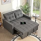 GOSUHI 52" 3-in-1 Convertible Sleeper Sofa Bed, Linen, Dark Gray | Pull-Out Bed, Stepless Adjustable Backrest, Side Pocket, Compact Loveseat, Living Room, Dorm &amp; Apartment