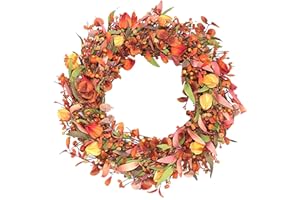 VioletEverGarden 22" Artificial Fall Wreaths for Front Door Autumn Wreath for Home, Fall Wreath with Pumpkins Eucalyptus Leaf Berries for Thanksgiving and Farmhouse Decorations