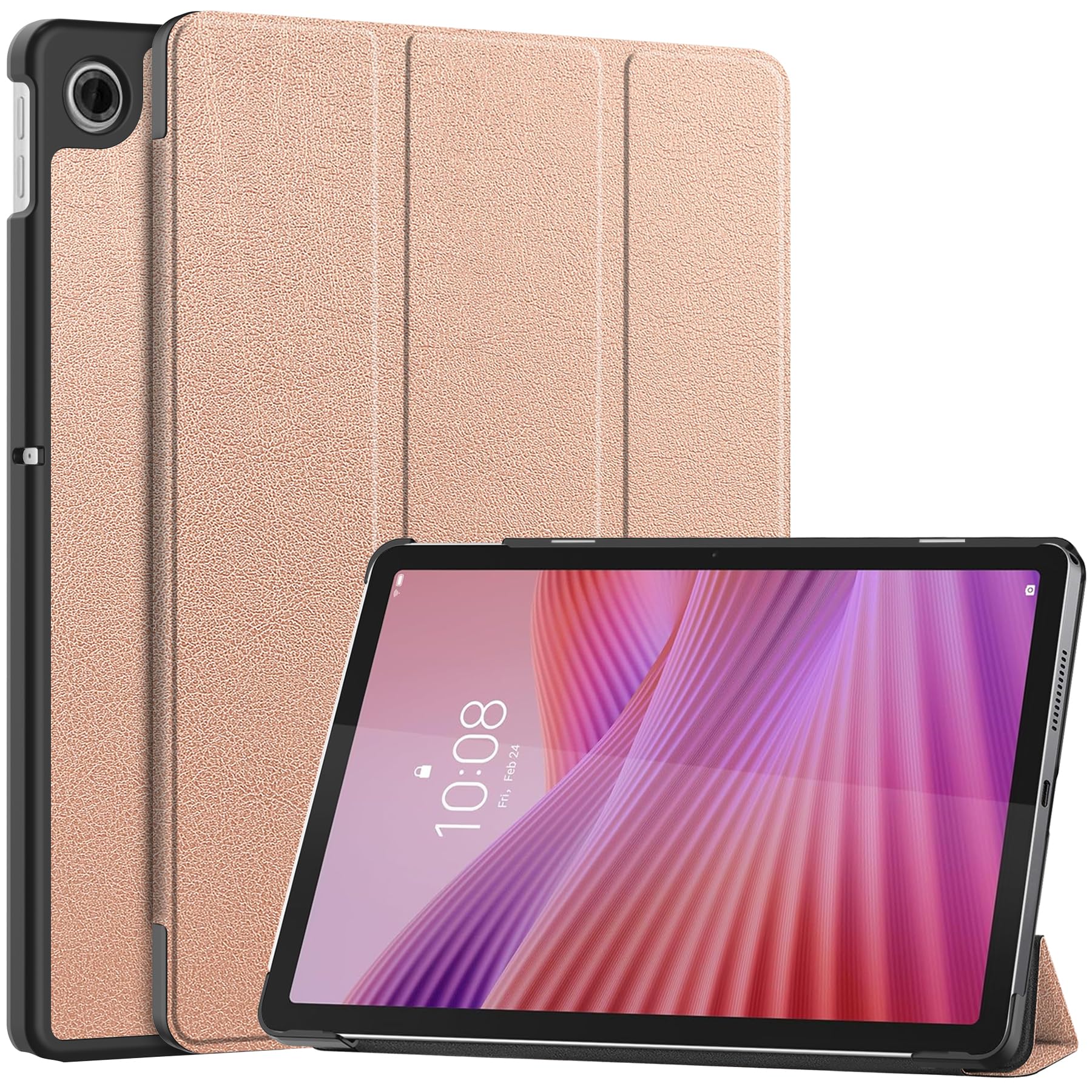 YRH for Lenovo Tab 10.1 inch 2025 (Model: TB311FU/TB311XU), PU Leather Stand Protective Hard Shell with Auto Sleep-Wake, Rosegold