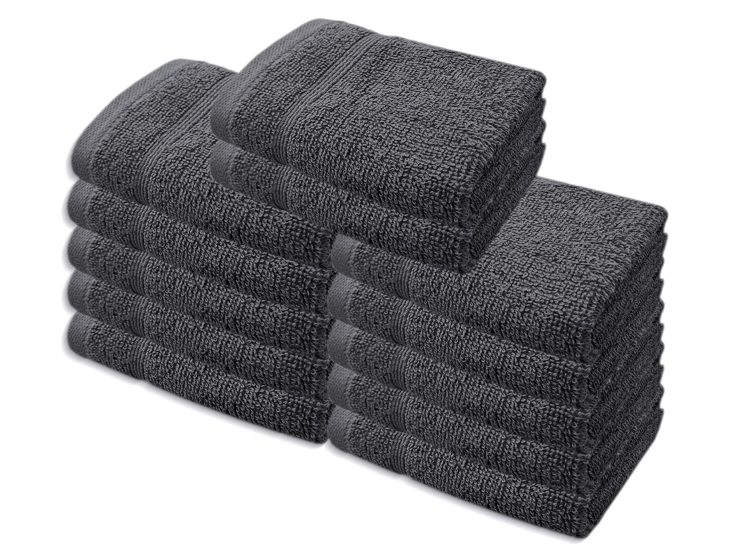 A & B TRADERS Premium Cotton Face Cloths Flannels Washcloth 12-Pack 500 GSM Ring Spun Soft Absorbent 30 x 30cm Towels (Charcoal Grey)