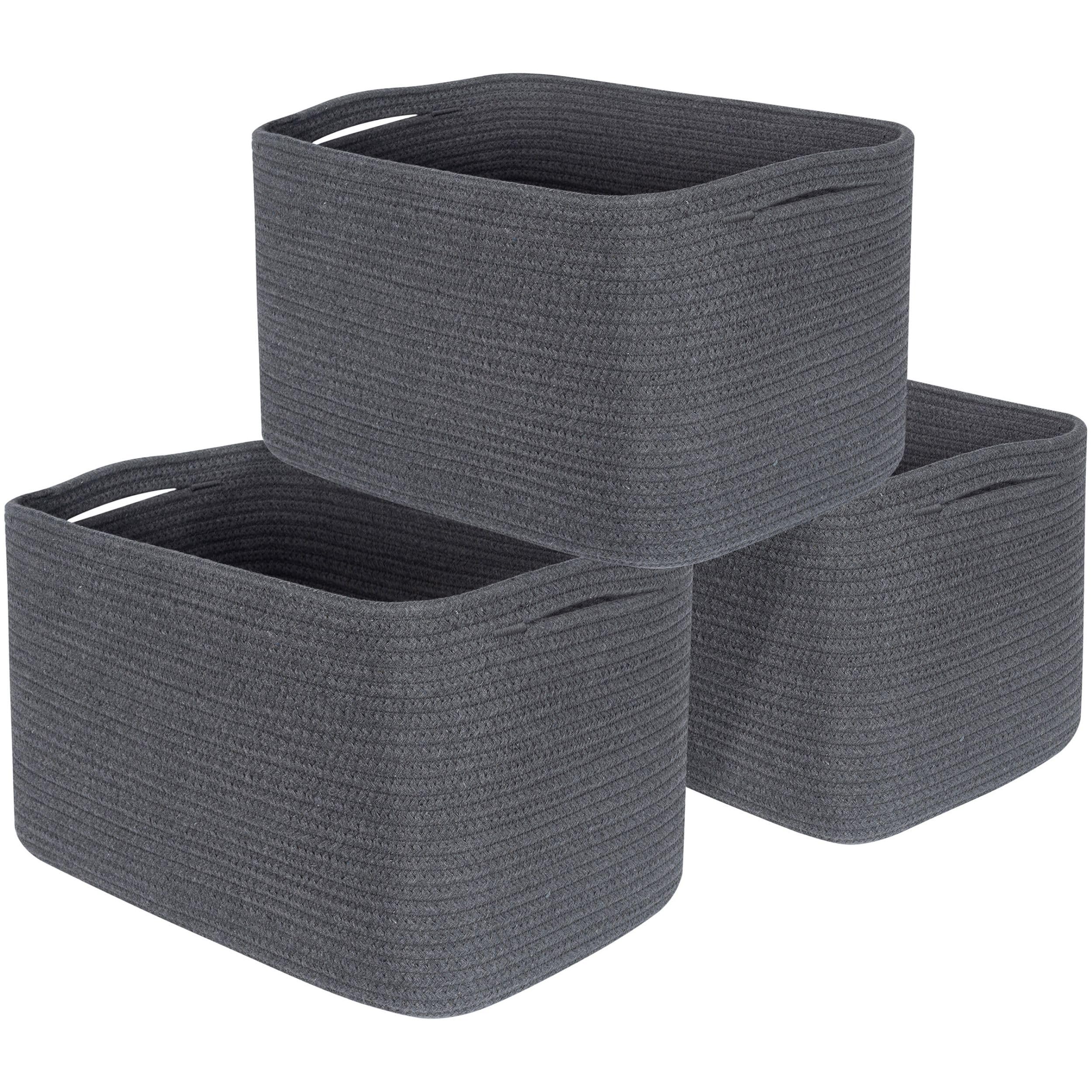 Photo 1 of MINTWOOD Design 3-Pack Decorative Woven Storage Baskets for Shelves, Cube Bin Box for Organizing Books, Shoes, Dog Toys, Pantry Closet and Living Room Organizer, Charcoal Gray