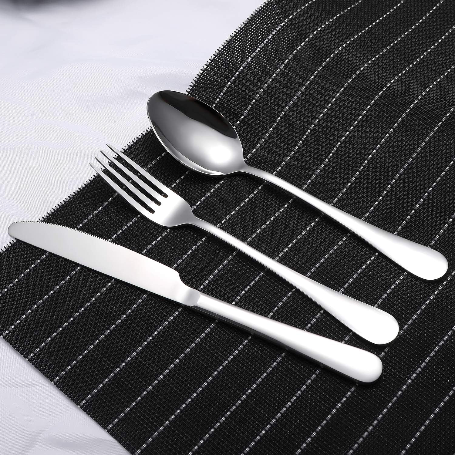  | Silverware Flatware Set, TOPBOOC 24- Piece Stainless Steel Cutlery Set, Utensils Set Service for 4, Include Knife/Fork/Spoon/Steak Knife/Wire Mesh Steel Cutlery Caddy, Mirror Polished (Silver, 24): Flatware Sets