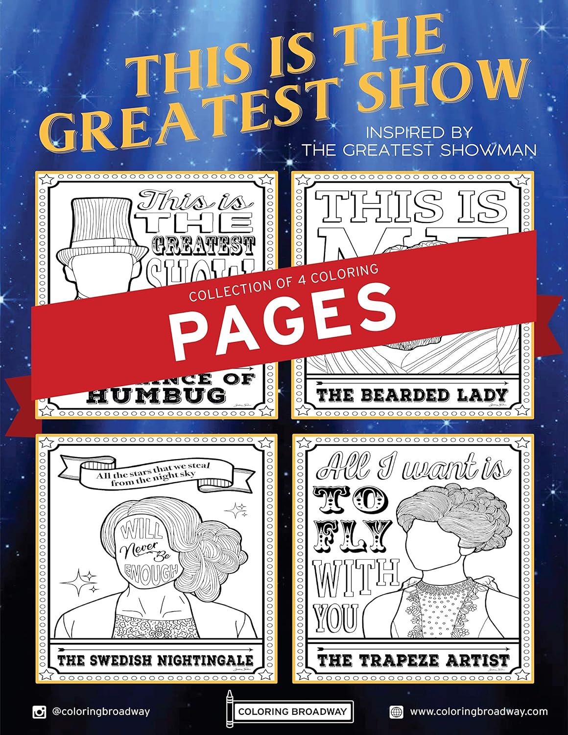 Download Coloring Broadway The Greatest Showman Card Stock Coloring Pages 8 1 2 X 11 Set Of 4 Individual Designs Amazon Co Uk Office Products