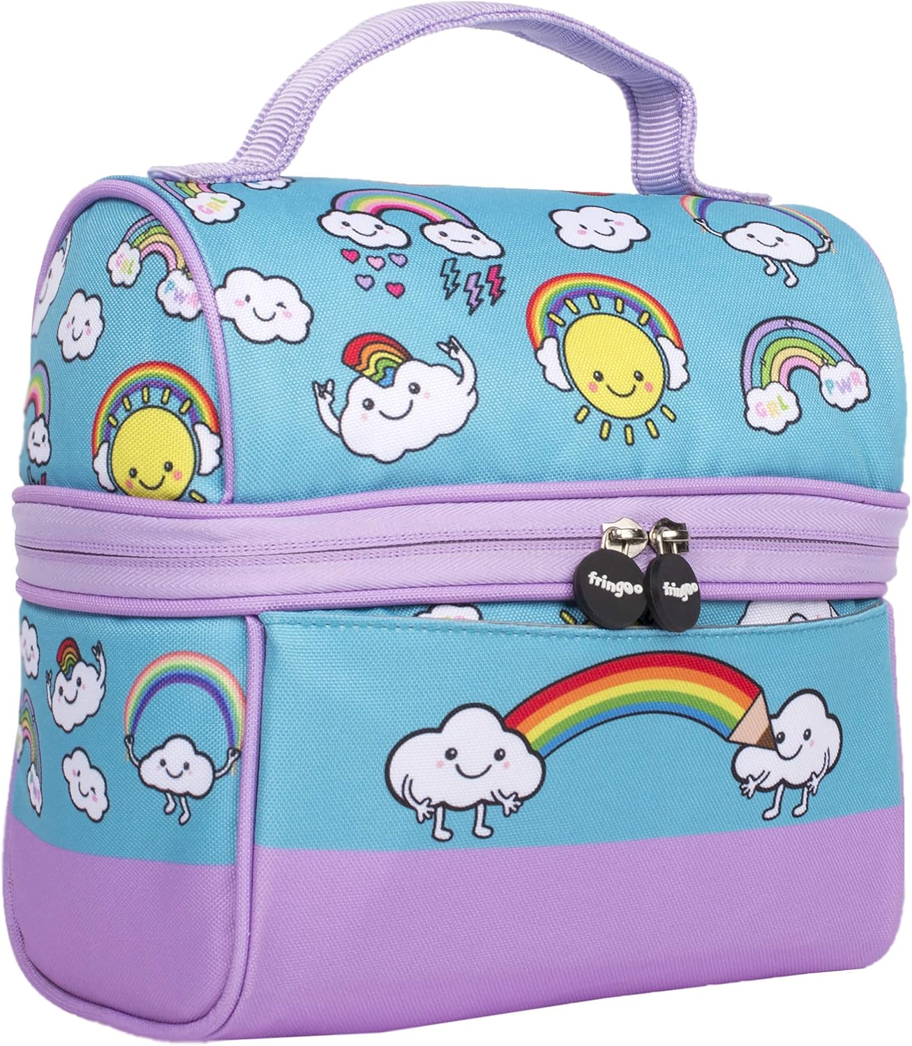 Fringoo Boys Girls Lunch Bag Thermal Insulated Retro Food Carrier School Lunch Box for Kids Nursery Lunchie Picnic (Rainbow World) - Image 4