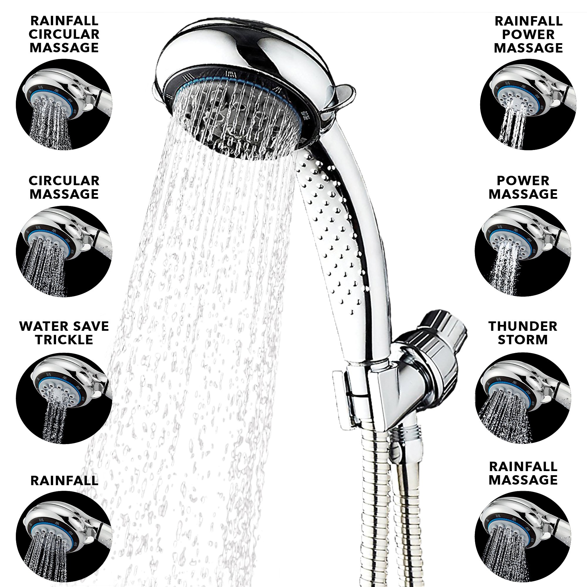 Handheld Shower Head with 8 Lavish Spray Settings from Power Massage to