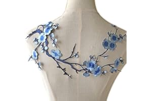 GELVS Iron on Blossom Plum Applique Patch Embroidery Flower Vines Appliques DIY Trim for Jeans Garment Costumes Blue Color
