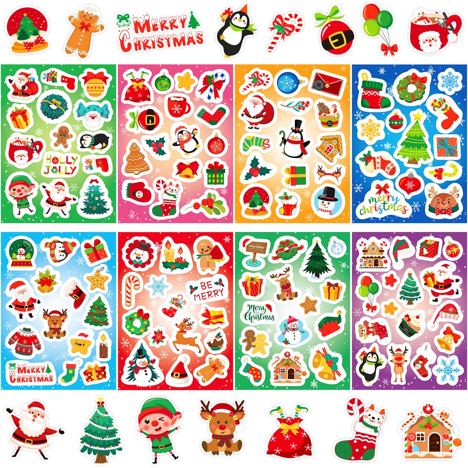 JULMELON 240 Assorted Cute Santa Snowman Tree Holiday Stickers - Small Christmas Stickers Bulk for Kids Classroom Party Favors Scrapbooking DIY Crafts Gifts