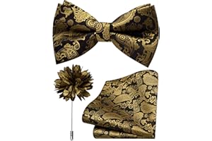 Branduce Paisley Pre-tied Bow Tie and Pocket Square Lapel Pin Set for Men