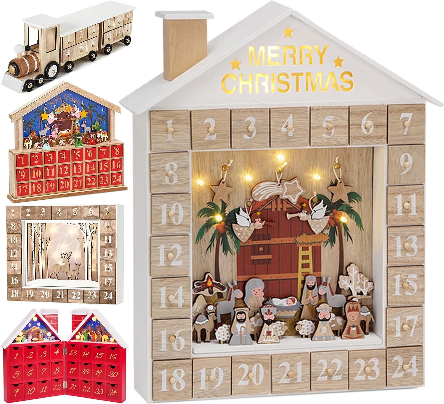 BRUBAKER Reusable Wooden Advent Calendar To Fill Bible Story Crib 