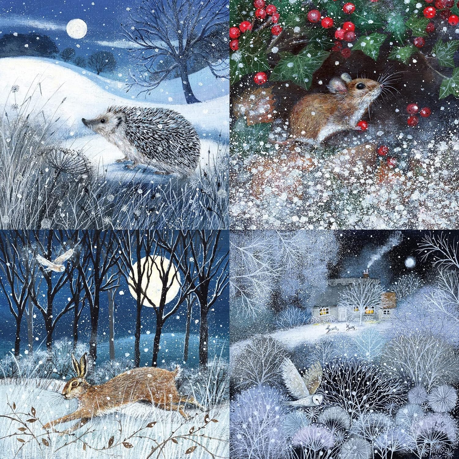 Museums & Galleries Charity Christmas Cards - Pack of 20 Assorted Premium Christmas Greeting Cards with Envelopes - Animal Designs by Lucy Grossmith - 5 Each of 4 Designs - Supporting UK Charities