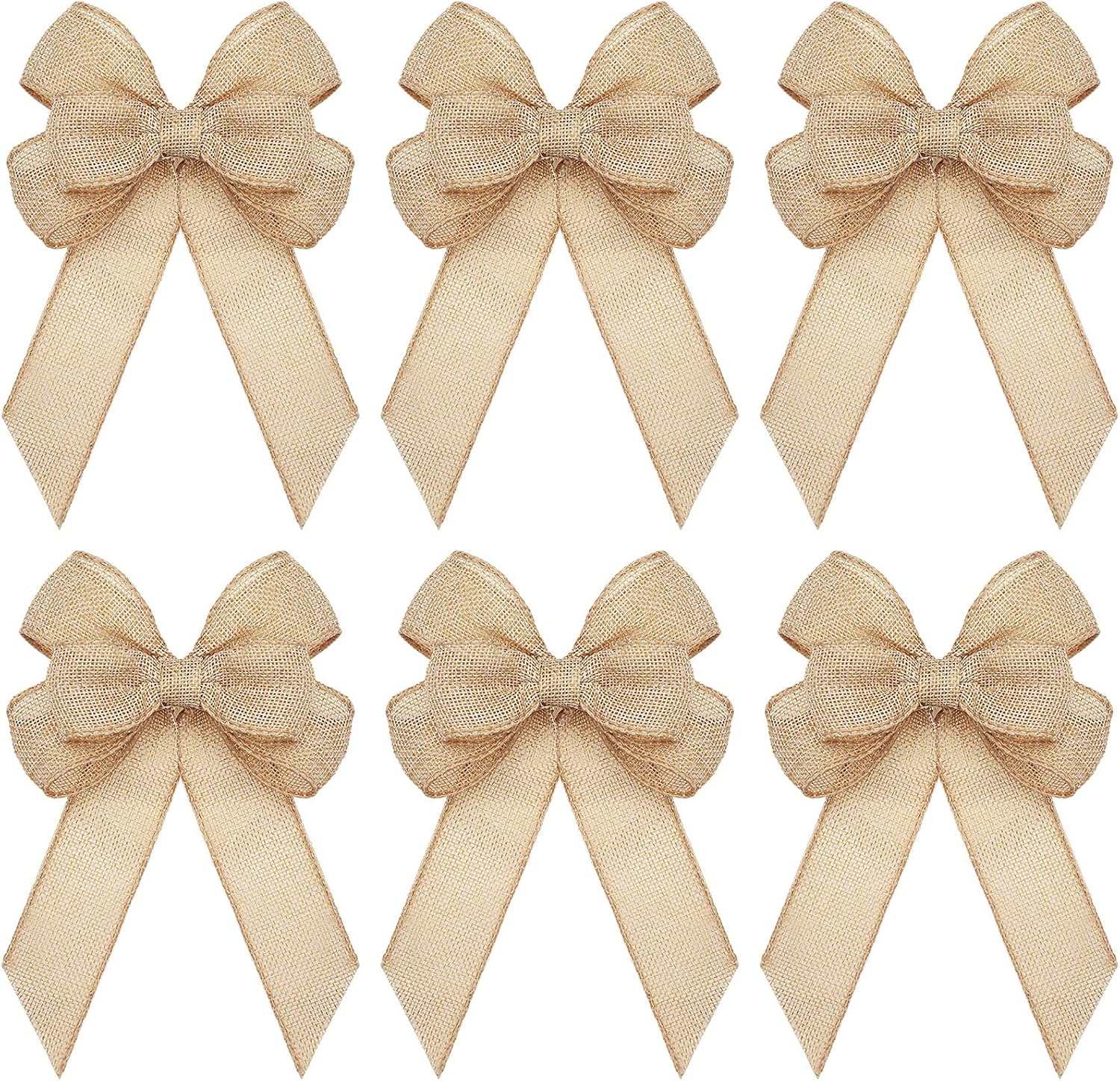 Bows & Ribbons - Xinnun 6 Pcs Christmas Burlap Bows Knot Handmade Ribbon Bows Natural Rustic Burlap Wreath Decorative Bowknot Ornament for Christmas Decorate Tree Festival Holiday Party Supplies (Beige, Plain Style)