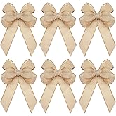 Xinnun 6 Pcs Christmas Burlap Bows Knot Handmade Ribbon Bows Natural Rustic Burlap Wreath Decorative Bowknot Ornament for Christmas Tree Wreath Craft Party Decor(Plain Style,Beige)