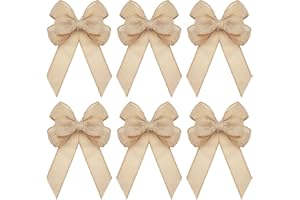 Xinnun 6 Pcs Christmas Burlap Bows Knot Handmade Ribbon Bows Natural Rustic Burlap Wreath Decorative Bowknot Ornament for Christmas Tree Wreath Craft Party Decor(Plain Style,Beige)