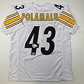 Facsimile Autographed Troy Polamalu Pittsburgh White Reprint Laser Auto Football Jersey Size Men's XL