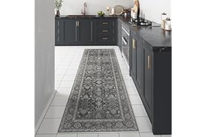 PureCozy Black Grey Runner Rug 2x6 Vintage Area Rug Hallway Indoor Kitchen Washable Living Room Carpet Tribal Distressed Rug Retro Accent Throw Rug for Office Dining Room Bathroom Faux Wool