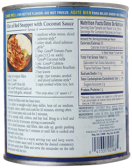 Goya Coconut Milk Nutrition Label Runners High Nutrition