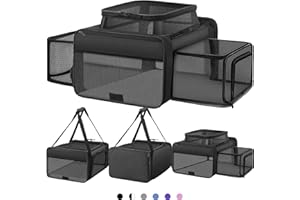 SHARLOVY Top and 2 Sides Expandable Large Cat Carrier 18x13.5x9.5, TSA Airline Approved Dog Carriers for Large Dogs, Soft-Sided Pet Carrier with Self-Locking Zippers for Kitten,Rabbit, Puppy, Guinea Pig Black