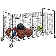 MyGift X-Large Capacity Black Metal Sports Ball and Gym Equipment Storage Rolling Cart with 2 Compartments, Lock Latch and Heavy-Duty Locking Caster Wheels, Garage Ball and Gear Organizer Holder