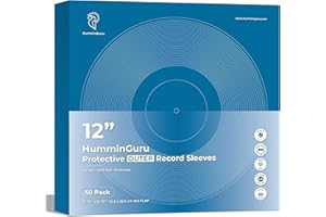 HumminGuru Protective Vinyl Record Outer Sleeve 12 Inch, Acid Free & Crystal Clear, High-Density Polypropylene Outer Record Sleeve for Single & Double LP Album Covers, 3.5Mil,50 Pack(12"Outer Sleeves)