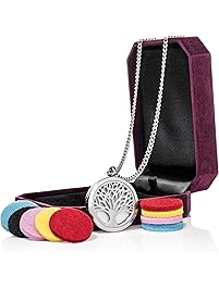Idymar Aromatherapy Essential Oil Diffuser Necklace Pendant Locket Jewelry | 24&rsquo;&rsquo; Adjustable Chain Stainless Steel Perfume Necklace | 10 Refill Pads | Gift Box