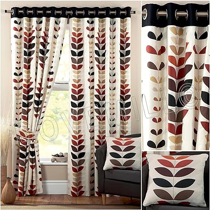 Zest Modern Retro Solid Printed Leaf Pattern Readymade Lined