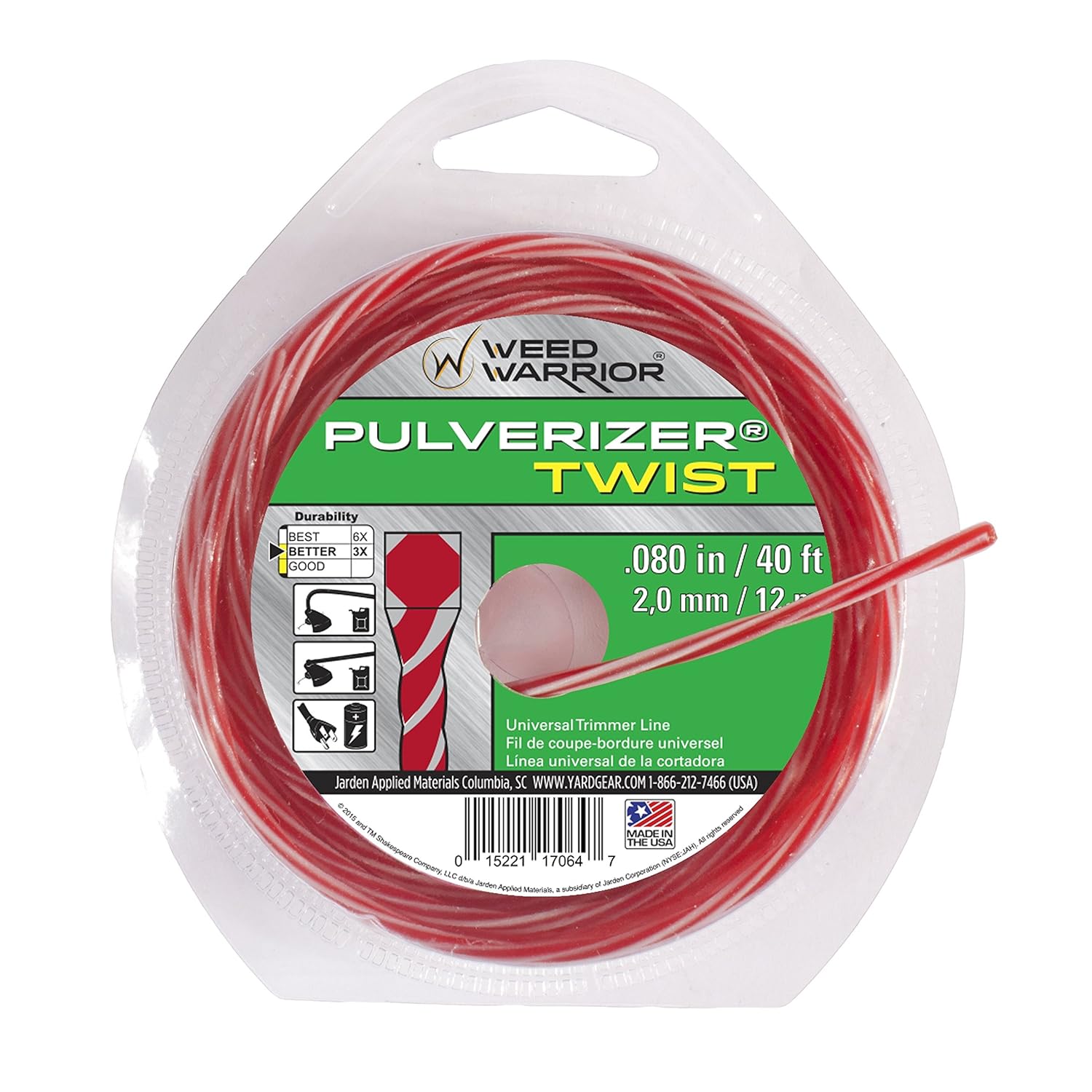 Weed Warrior 17064 Pulverizer Bi-Component Twist Trimmer Lines, 0.080" by 40'