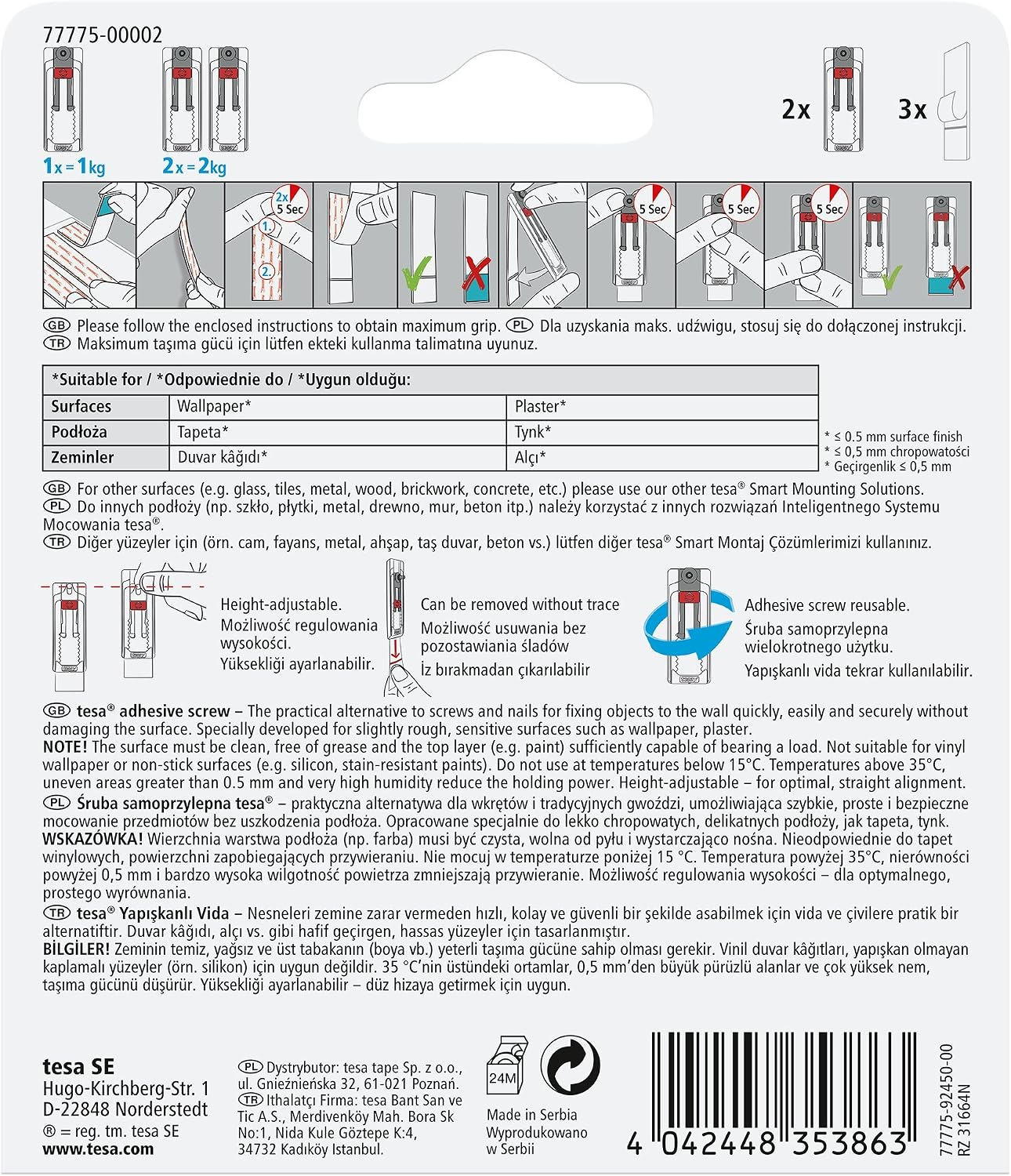 tesa 77775-00002-00 Removable Adjustable Adhesive Screw for Picture Hanging on Wallpaper White - Image 3