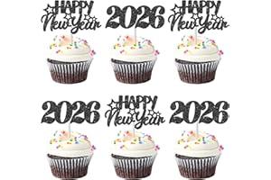 C L COOPER LIFE 24pcs Black Glitter Number 2026 Happy New Year Theme Cupcake Toppers New Years Eve Party Decorations for Hello 2026 Winter Festival Holiday Party Supplies