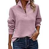 ECOWISH Women Tops Quarter Zip Fall Winter Tunics Casual Oversized Pullover Ribbed Quilted V Neck Collared Outfits Loose 2026