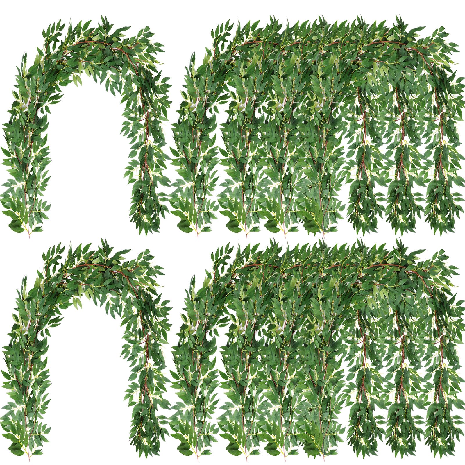 Photo 1 of Yunlly 135ft Artificial Faux Greenery Garland Willow Leaves Vines Hanging Willow Vines Leaf Garland for Indoor/Outdoor Wedding Party Decor Wedding Table Centerpieces (Green,12 Pack)