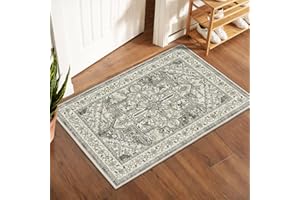 WITSHOCK Indoor Door Mat, Entrance Mat 2x3 Machine Washable Non Slip Backing Mat Soft Foldable,Vintage Rugs Mats, Inside Floor Mat Doormat, Brown Lvory