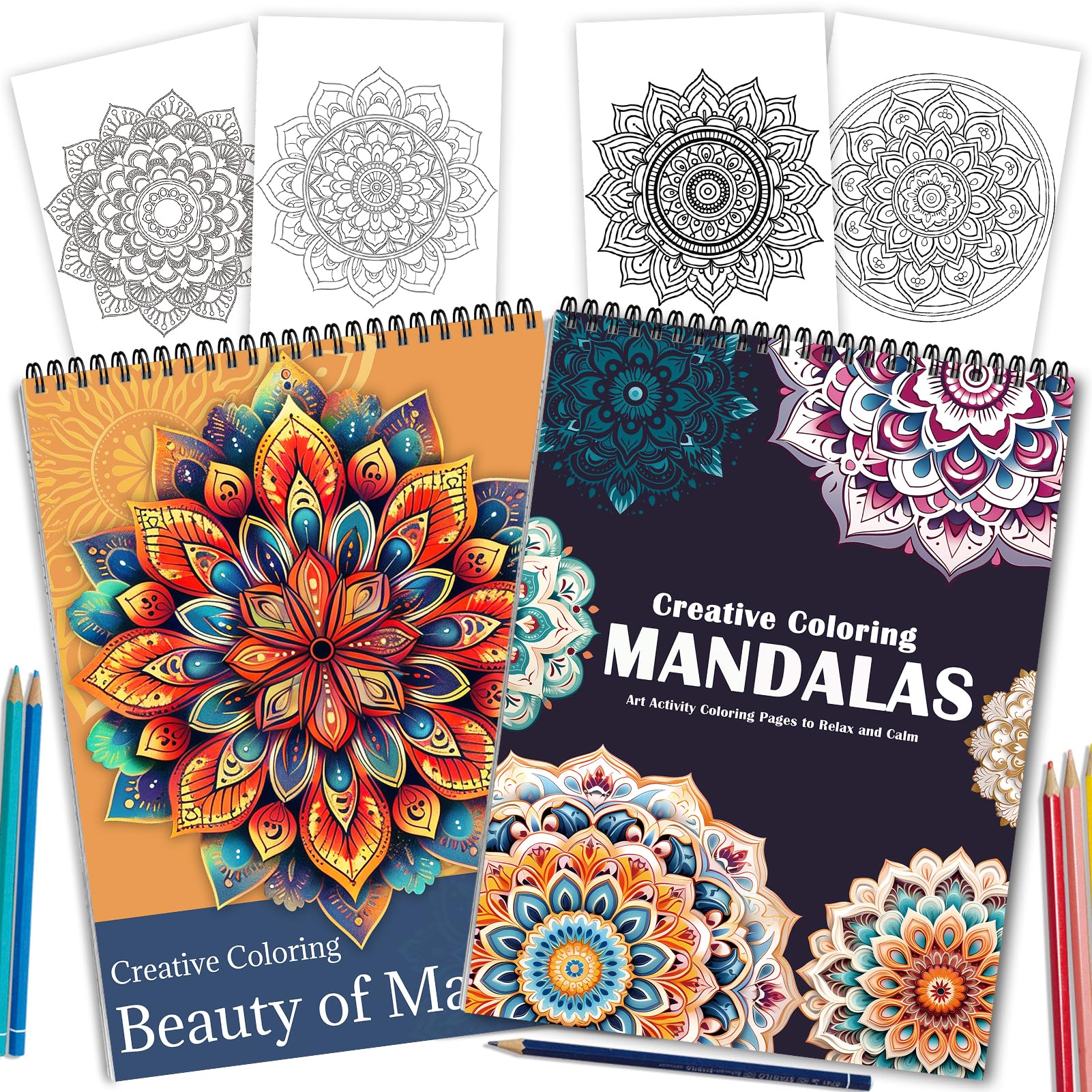 Photo 1 of 2Pcs Mandala Coloring Books for Adult Spiral Bound, Mandala Coloring Books for Women, Ink Blotter Paper, Lay Flat 48 Pages One Sided Design Gift for Adult to Relieve Anxiety and Relax