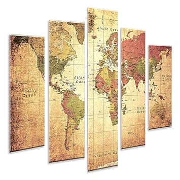 Giallobus Peinture A Panneaux Multiples 5 Pieces Carte Du Monde - 