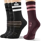 CS CELERSPORT Pilates Socks for Women, 4 Pairs Yoga Crew Non Slip Grip Socks for Barre Hospital Gym