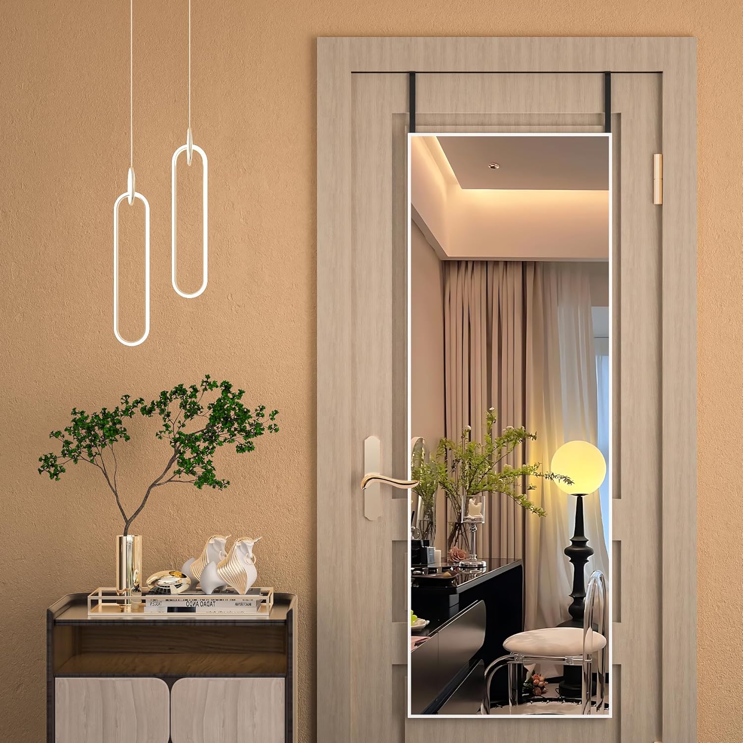 Mirrors - Hasipu Door Mirror Full Length, 51 x 16 Inch Full Body Wall Mirror Over The Door Hanging Mirror for Bedroom, Living Room, Cloakroom - White Rectangular